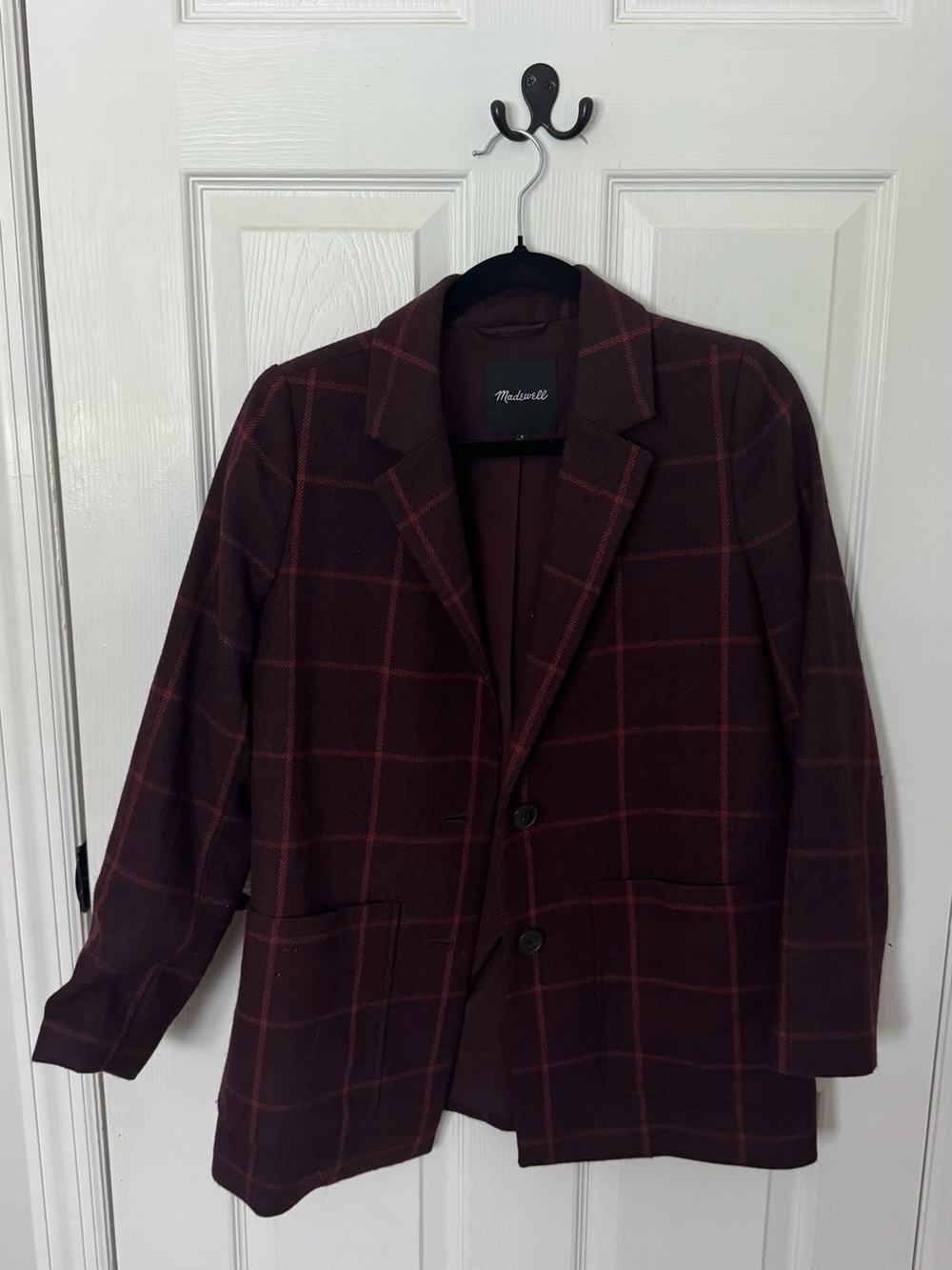 Madewell Burgundy Windowpane Plaid Blazer